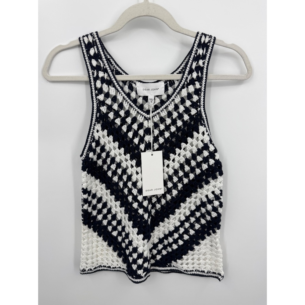 NWT Dear John Madeira Crochet knit Tank Top Womens S Small Navy White Chevron